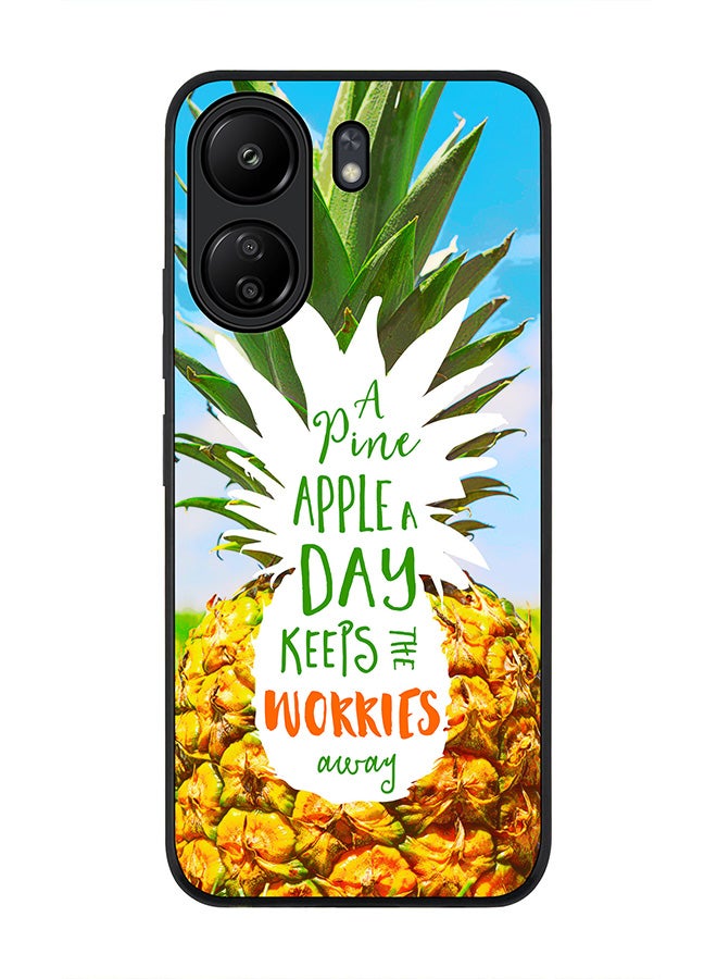 Stylizedd Rugged Black edge case for Xiaomi Poco C65, Slim fit Soft Case Flexible Rubber Edges Anti Drop TPU Gel Thin Cover- Pineapple A Day - Image 1