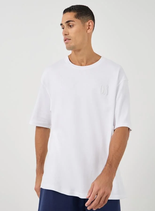 Styli Embroidered Detail Crew Neck Oversized T-Shirt