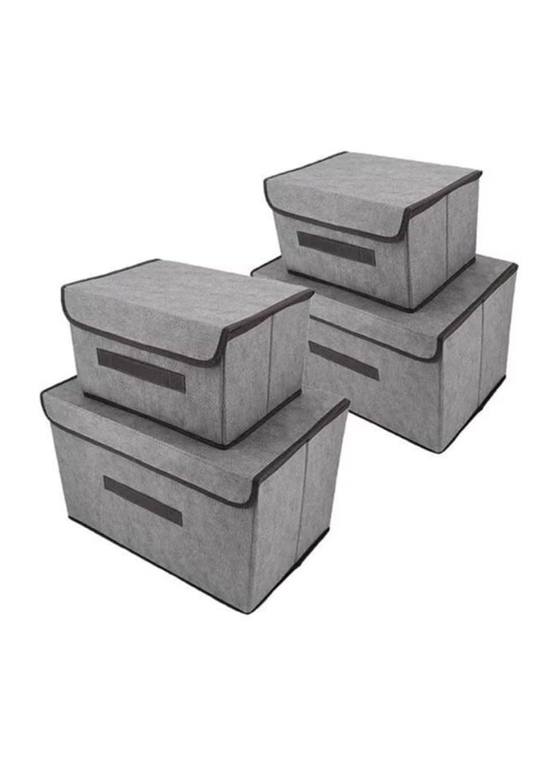 4 قطع صندوق تخزين الملابس مع أغطية، صناديق تخزين الملابس القابلة للطي من الكتان، سعة كبيرة، متينة معززة، موفرة للمساحة، حاويات تخزين بسحابات ومقابض معززة لمكتب المنزل والخزانة - Image 2