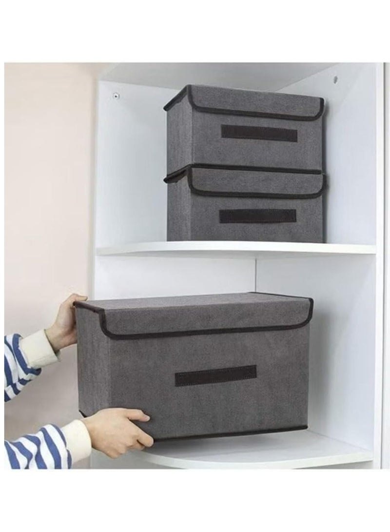 4 قطع صندوق تخزين الملابس مع أغطية، صناديق تخزين الملابس القابلة للطي من الكتان، سعة كبيرة، متينة معززة، موفرة للمساحة، حاويات تخزين بسحابات ومقابض معززة لمكتب المنزل والخزانة - Image 5