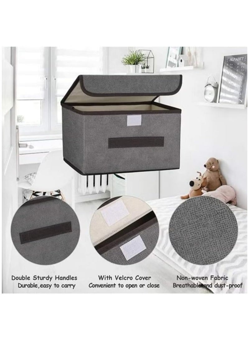 4 قطع صندوق تخزين الملابس مع أغطية، صناديق تخزين الملابس القابلة للطي من الكتان، سعة كبيرة، متينة معززة، موفرة للمساحة، حاويات تخزين بسحابات ومقابض معززة لمكتب المنزل والخزانة - Image 4