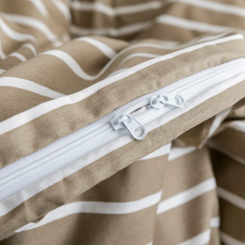 JELLYMONI Twin Duvet Cover Set, Cotton Duvet Cover 2 Pieces with Zipper Closure, 1 Duvet Cover and 1 Pillowcase(Khaki with White Striped) - Image 5
