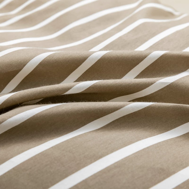 JELLYMONI Twin Duvet Cover Set, Cotton Duvet Cover 2 Pieces with Zipper Closure, 1 Duvet Cover and 1 Pillowcase(Khaki with White Striped) - Image 4