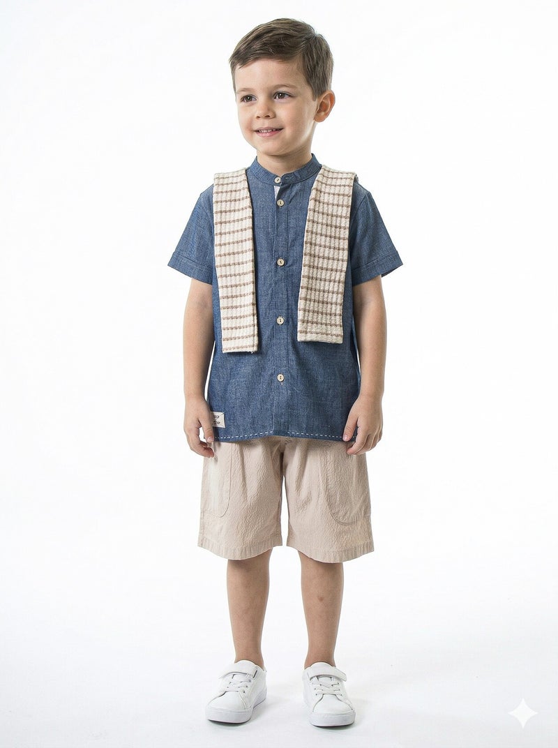 Hype Boys' two-piece summer set (shirt + shorts) with scarf, for ages 1 to 5 years 6235 - Image 1