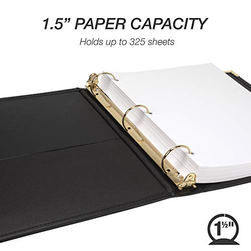Samsill Classic Collection Leather 3 Ring Binder Executive Presentation Portfolio 15 Inch Holds 325 Sheets Brass Round Ring Black - Image 3