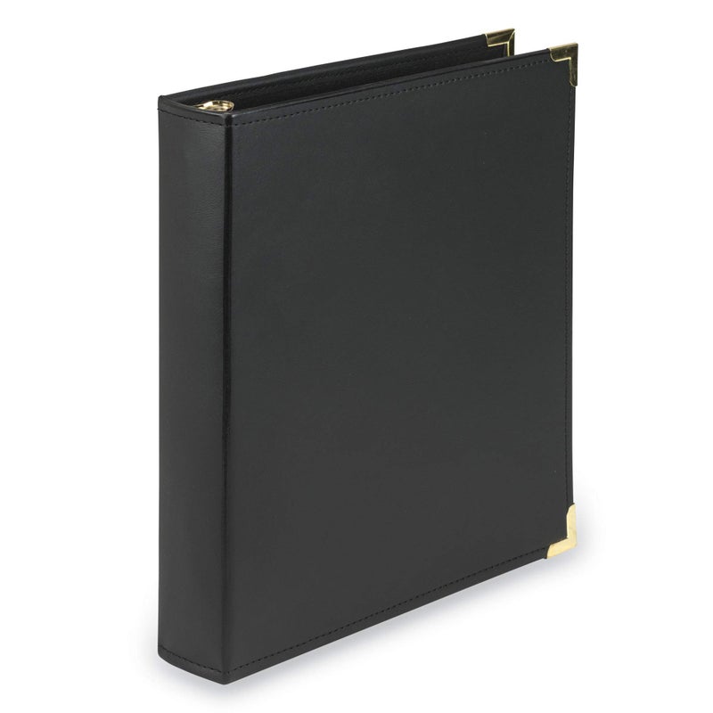 Samsill Classic Collection Leather 3 Ring Binder Executive Presentation Portfolio 15 Inch Holds 325 Sheets Brass Round Ring Black - Image 2