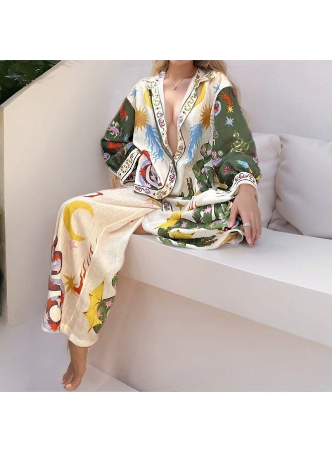 general 2025-2026 Women's Personalized Graffiti Casual Shirt with Flap Collar and Long Sleeves Fashion Set - Image 1