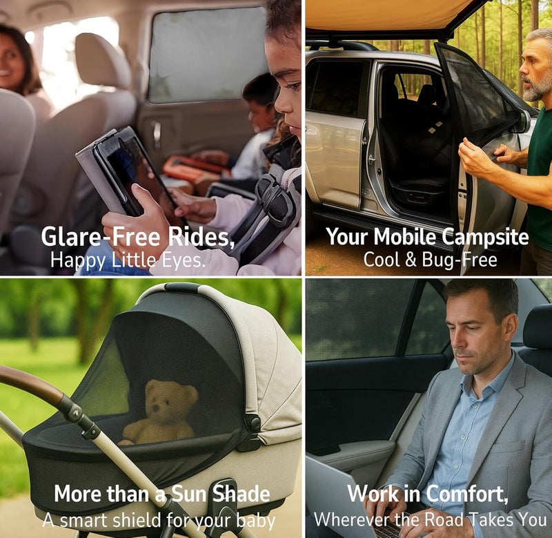 Qualizzi ML/Car Window Sun Shades (12 Sizes) for Large Cars & SUVs - Heat-Blocking Mesh Screens to Protect Back Seat from Sun, UV & Bugs, Cooler Travel for Kids, 2-Pack by - Image 5