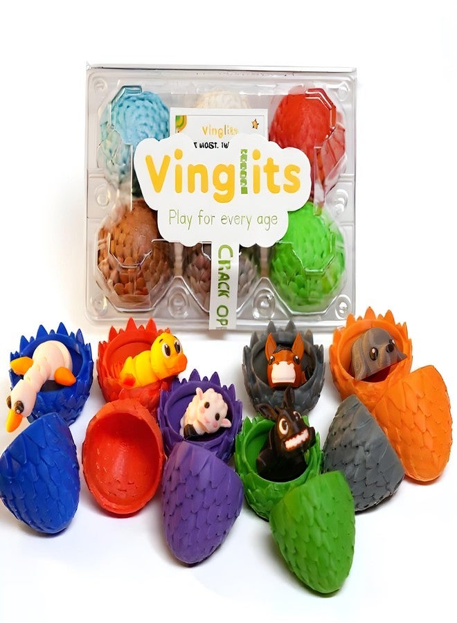 Vinglits Mystery Eggs – 3D Printed Animal Fidget Toys – Collectible Fidget Toys – Farm, Wild, Aqua, Bug, and Fantasy Themes – Packs of 2, 6, or 12 – Fun for Kids & Gifting (Farm Buddies, Pack of 6) - Image 1
