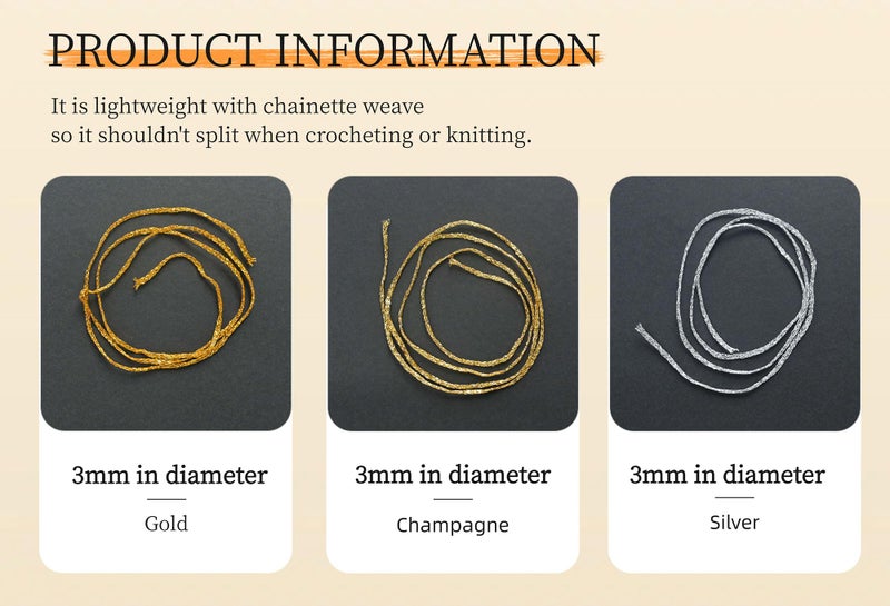 Esuikelut Metallic Glitter Yarn for Crochet & Knitting, Fine 2 Light Weight Worsted for Crochet Knitting, 35g 1.23oz, 145 Yards Soft Craft Sparkle Yarn (Gold) - Image 3