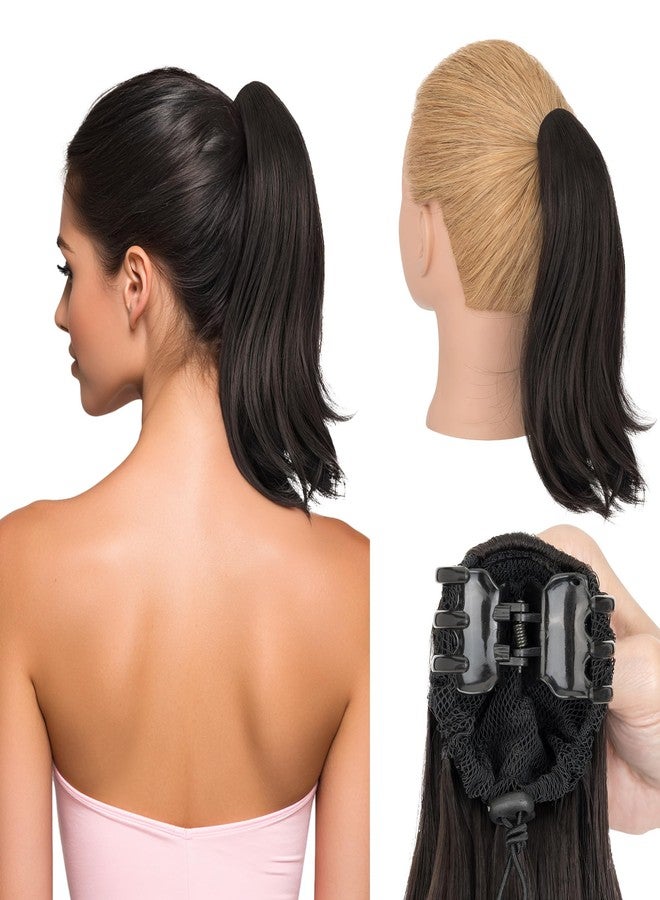 سيجو وصلات شعر ذيل حصان من سيجو، 10 بوصات، وصلات شعر ذيل حصان قصيرة بمشبك، وصلات شعر ذيل حصان صغيرة بمشبك صغير، شعر صناعي ناعم طبيعي للنساء - بني أسود رقم 2A - Image 1