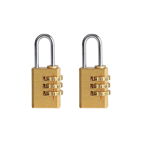 Volo 3 Digit Brass Re-Settable Combination Padlock/Password Lock/resettable Combination Lock for Travel Bags, Travel Lock, Luggage Lock (Pack of 2) Golden - Image 1