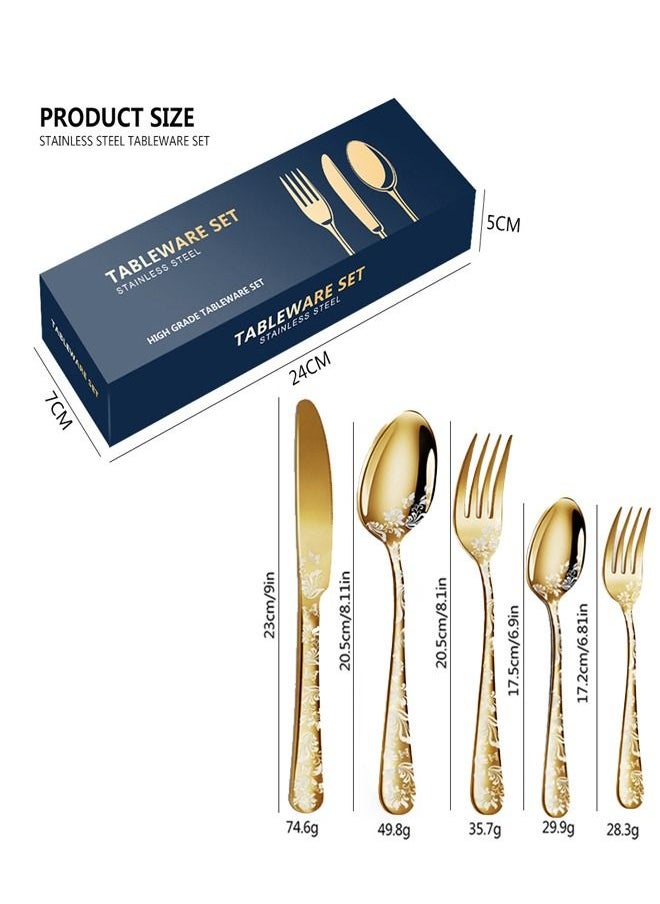 20 Pieces Stainless Steel Gold Spoons Forks Knives Cutlery Set Gold 5x7x24 cm