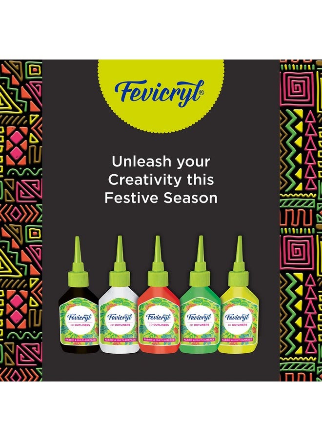 فيفيكرايل - مجموعة Fevicryl 3D Outliners Regular Kit 20ml x 5 | مجموعة متنوعة من أقمشة وخطوط خارجية ثلاثية الأبعاد متعددة الأسطح، متعددة الألوان (FFR812690100000) - Image 1