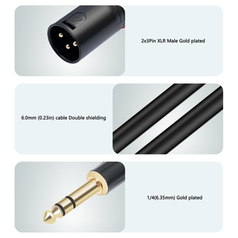 4 Inch to XLR Male Splitter Cable 6 35mm Stereo Unbalanced 2 XLR to Quarter Inch Adapter Cord 3 Meter - Image 5