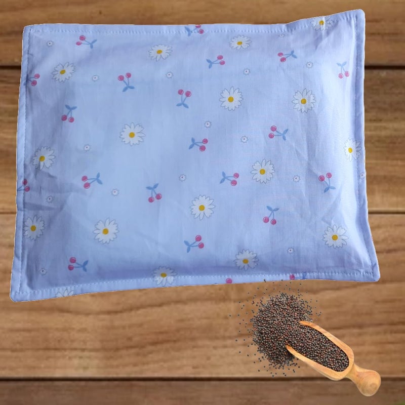 MammaChamp Rai Mustard Seeds Pillow | Neck Support Head | Rai Takiya | Baby-Round Head Shaping Detachable Cotton Cover Gifting 0-12 Months for Infant (Pack of 1, Size 24 cm x 18 cm, 500g) (Blue) - Image 2