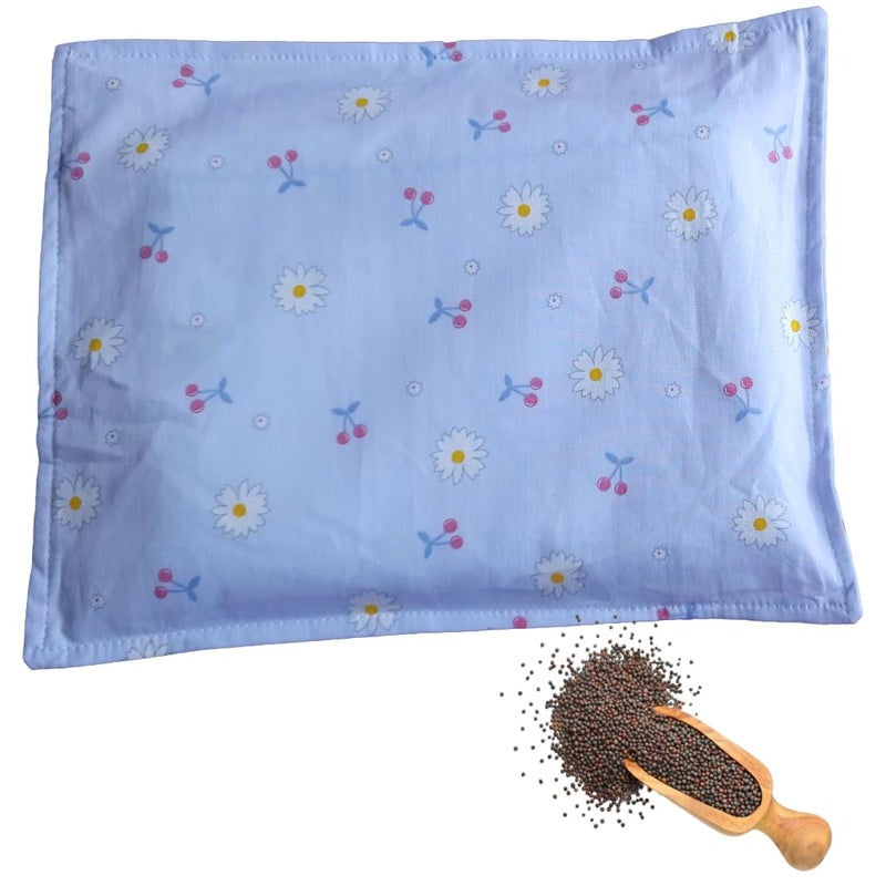 MammaChamp Rai Mustard Seeds Pillow | Neck Support Head | Rai Takiya | Baby-Round Head Shaping Detachable Cotton Cover Gifting 0-12 Months for Infant (Pack of 1, Size 24 cm x 18 cm, 500g) (Blue) - Image 1