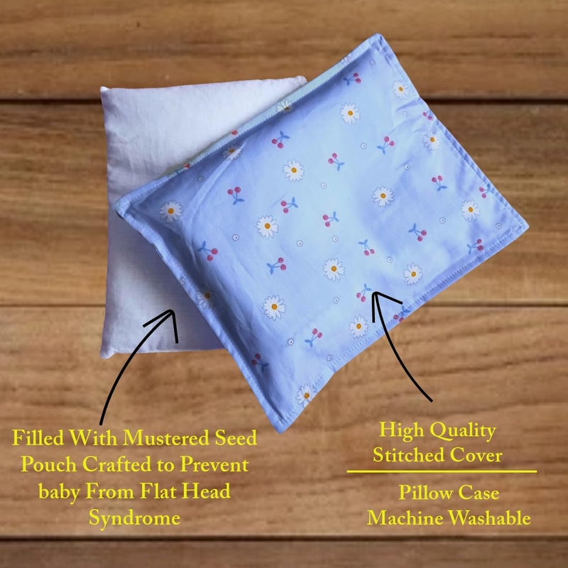 MammaChamp Rai Mustard Seeds Pillow | Neck Support Head | Rai Takiya | Baby-Round Head Shaping Detachable Cotton Cover Gifting 0-12 Months for Infant (Pack of 1, Size 24 cm x 18 cm, 500g) (Blue) - Image 4