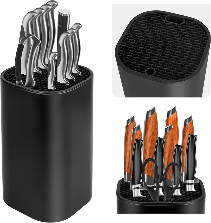 Fohil Knife Block without Knives, Universal Knife Block, Detachable Knife Holder, Space Saver Knife Storage Holder with Scissors Slot, Sharpening Bar Slot, Kitchen Knife Holder Black - Image 1