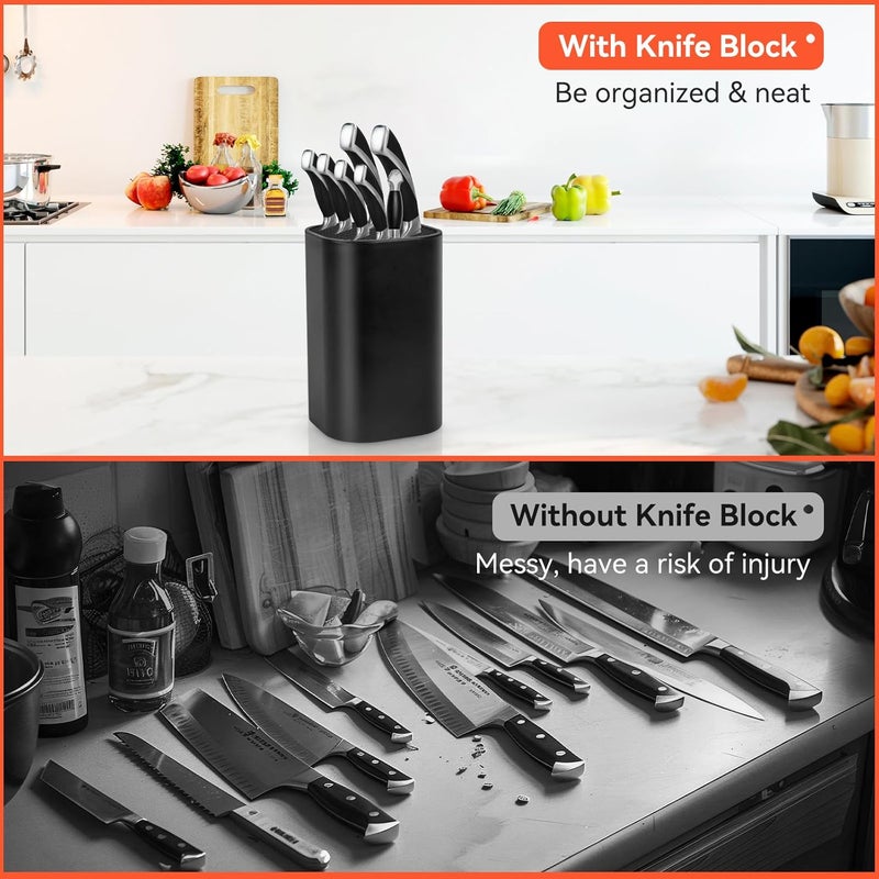 Fohil Knife Block without Knives, Universal Knife Block, Detachable Knife Holder, Space Saver Knife Storage Holder with Scissors Slot, Sharpening Bar Slot, Kitchen Knife Holder Black - Image 2