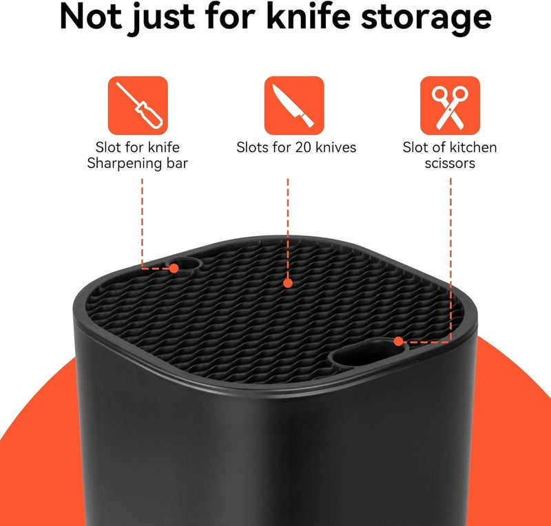 Fohil Knife Block without Knives, Universal Knife Block, Detachable Knife Holder, Space Saver Knife Storage Holder with Scissors Slot, Sharpening Bar Slot, Kitchen Knife Holder Black - Image 4