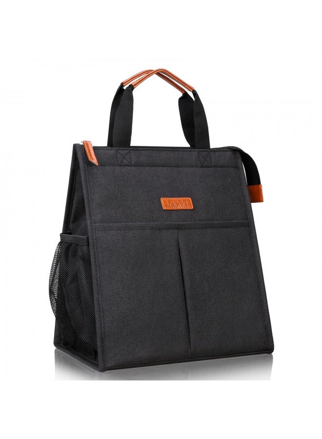 Lacdo Lacdo Lunch Bag for Women Men Insulated Lunch Tote Bags Waterproof Reusable Lunch Box Soft Cooler with Pockets for Work Travel Picnic, Black - Image 1