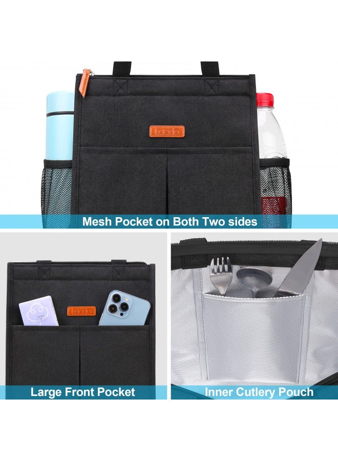 Lacdo Lacdo Lunch Bag for Women Men Insulated Lunch Tote Bags Waterproof Reusable Lunch Box Soft Cooler with Pockets for Work Travel Picnic, Black - Image 5