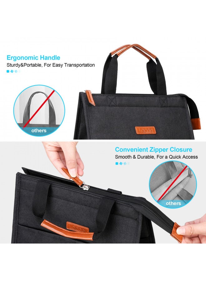 Lacdo Lacdo Lunch Bag for Women Men Insulated Lunch Tote Bags Waterproof Reusable Lunch Box Soft Cooler with Pockets for Work Travel Picnic, Black - Image 2