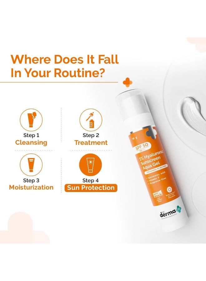 The Derma Co 1% Hyaluronic Sunscreen aqua Gel With Spf 50 Pa++++ For Broad Spectrum & Blue Light Protection with UVA+UVB,  Pack Of 1,50g - Image 5