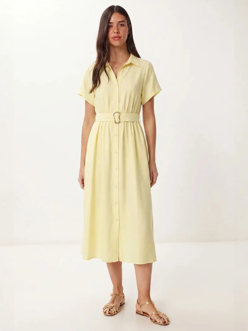 السعادة في إسطنبول ISTANBUL Belted Poplin Shirt Midi Dress