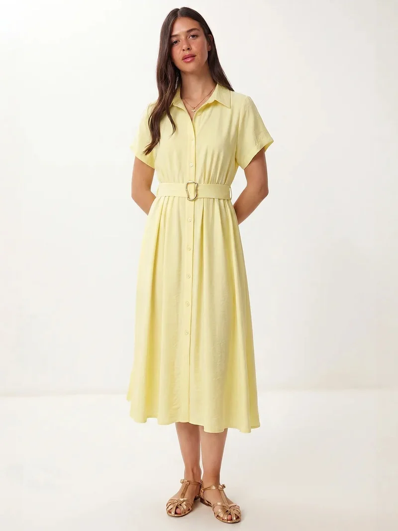 السعادة في إسطنبول ISTANBUL Belted Poplin Shirt Midi Dress