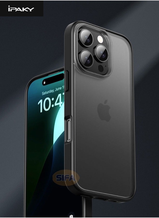 iPhone 16 Pro Max Cover, Mixed Material Case Cover, Frosted Hard Slim Case, Anti-Drop Shockproof, Non-Slip, Non-Stick Fingerprint, Non-Yellowing Case Cover for Apple iPhone 16 Pro Max, Black