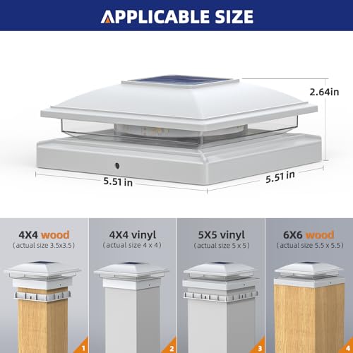 APONUO 12 Pack Solar Post Cap Lights, 2 Modes(Warm/Cool Light) Outdoor Waterproof Fence Post Solar Lights, Solar Powered Garden, Patio, Deck Decor for 4x4, 5x5, 6x6 Wood & Vinyl Posts, White - Image 5