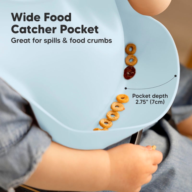 KeaBabies 2-Pack Silicone Baby Bibs for Eating - Sturdy Food-Grade Silicone Bibs for Babies Girl, Boy, Large Food Catcher, Clean & Put On Easily, Waterproof Toddler Feeding Essentials (Ocean) - Image 4