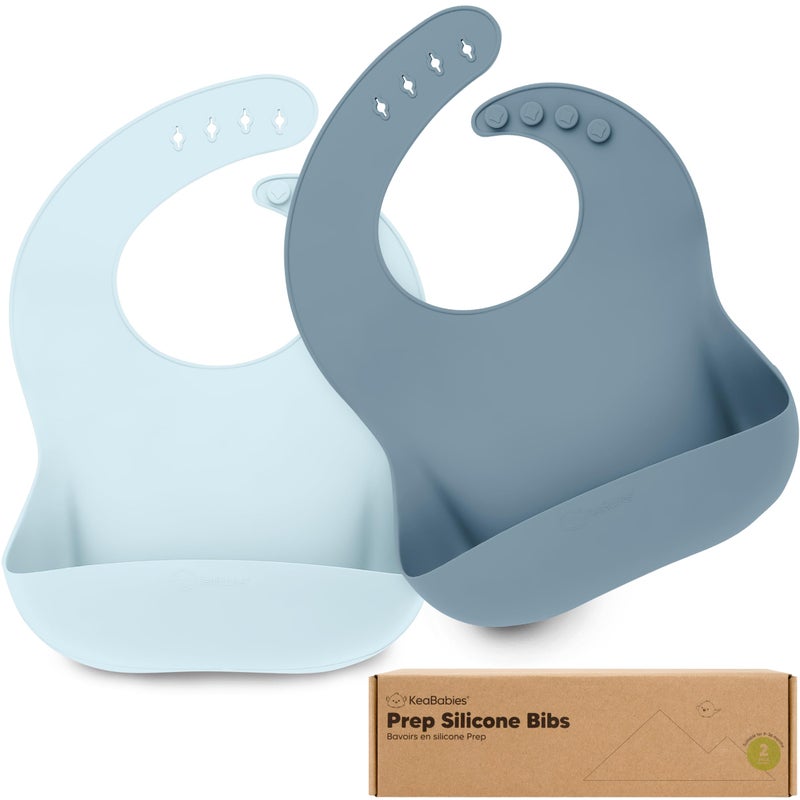 KeaBabies 2-Pack Silicone Baby Bibs for Eating - Sturdy Food-Grade Silicone Bibs for Babies Girl, Boy, Large Food Catcher, Clean & Put On Easily, Waterproof Toddler Feeding Essentials (Ocean) - Image 1
