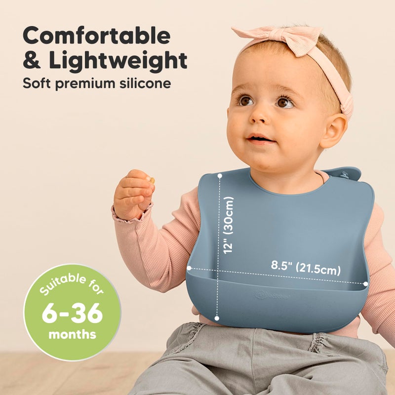 KeaBabies 2-Pack Silicone Baby Bibs for Eating - Sturdy Food-Grade Silicone Bibs for Babies Girl, Boy, Large Food Catcher, Clean & Put On Easily, Waterproof Toddler Feeding Essentials (Ocean) - Image 3