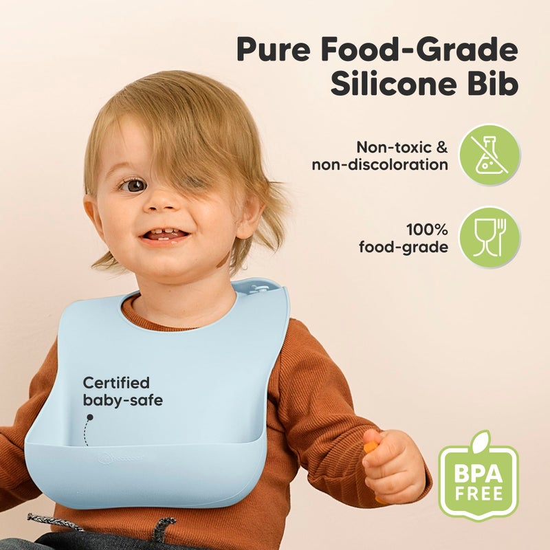 KeaBabies 2-Pack Silicone Baby Bibs for Eating - Sturdy Food-Grade Silicone Bibs for Babies Girl, Boy, Large Food Catcher, Clean & Put On Easily, Waterproof Toddler Feeding Essentials (Ocean) - Image 2