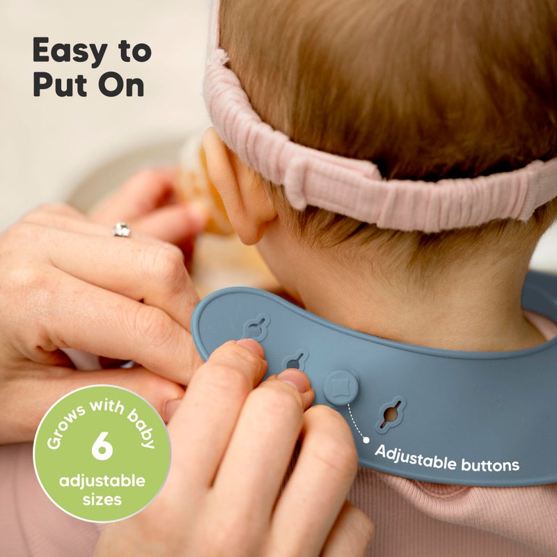 KeaBabies 2-Pack Silicone Baby Bibs for Eating - Sturdy Food-Grade Silicone Bibs for Babies Girl, Boy, Large Food Catcher, Clean & Put On Easily, Waterproof Toddler Feeding Essentials (Ocean) - Image 5