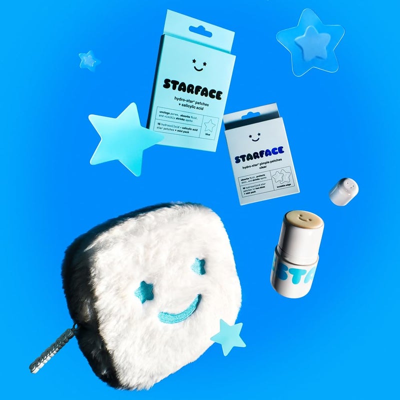 Starface World مجموعة هدايا ستارفيس الكبيرة ليل وايت - لاصقات حب الشباب هيدرو-ستار الشفافة والزرقاء (32 قطعة)، بلسم ستار فانيلا - Image 5