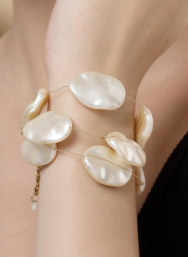 كارات كارت سوار كاراتكارت مطلي بالذهب متعدد الطبقات من سلسلة اللؤلؤ الباروكي المسطح للنساء - Image 2