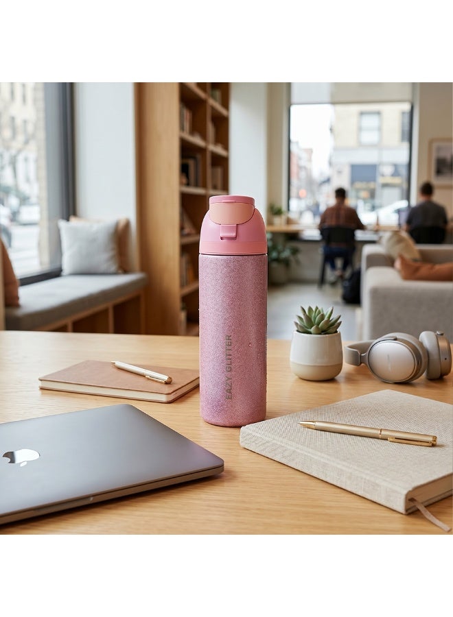 Eazy Kids Personalized Glitter Stainless Steel Water Bottle 720ml – Double Wall Insulated, Spout Lid, Leakproof - Pink - Image 3