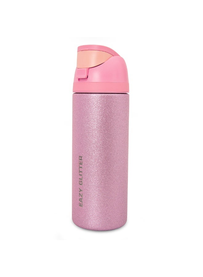 Eazy Kids Personalized Glitter Stainless Steel Water Bottle 720ml – Double Wall Insulated, Spout Lid, Leakproof - Pink - Image 2