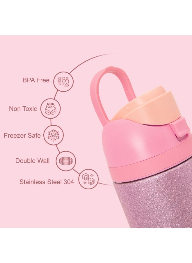 Eazy Kids Personalized Glitter Stainless Steel Water Bottle 720ml – Double Wall Insulated, Spout Lid, Leakproof - Pink - Image 5