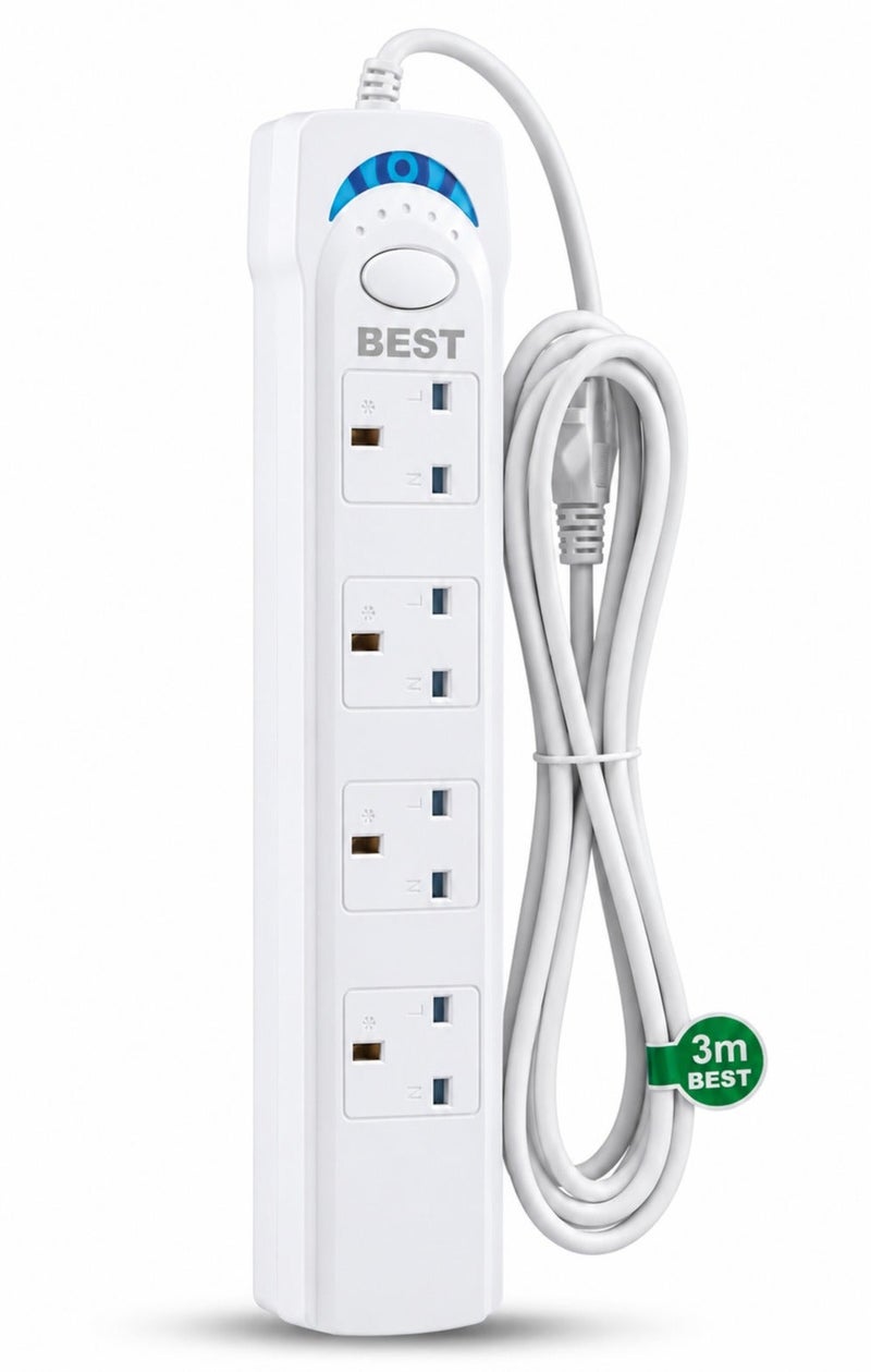 Best 5104-3M Power Socket Extension Lead with 4 AC Outlets – 3M Cable – Advanced Safety Protection - Image 1