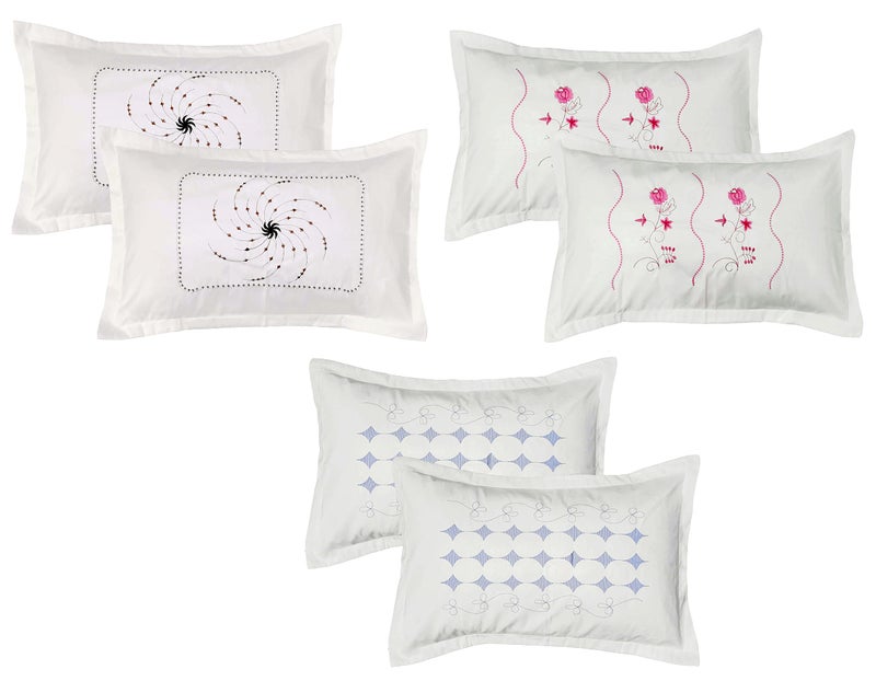 Rj Products™ Luxury Embroidery Cotton Pillow Covers Set of 6 (White_Envelope) - Image 1