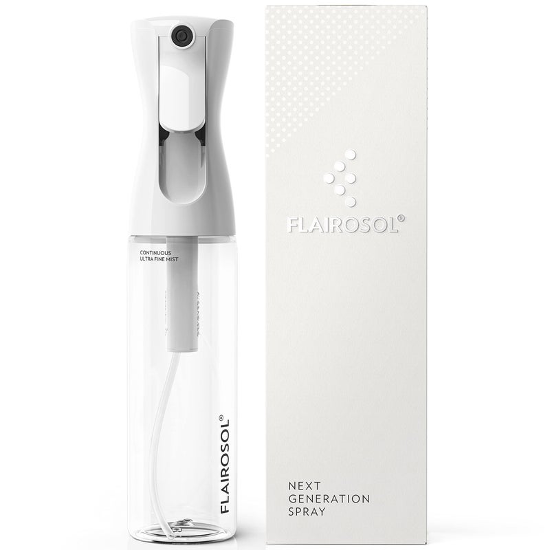 Flairosol فلايروسول - الزجاجة الأصلية، زجاجة رذاذ للشعر، النباتات والمزيد، رذاذ مستمر، رذاذ ماء فائق النعومة، 10.1 أونصة/300 مل، زجاجة شفافة - طباعة سوداء - Image 1