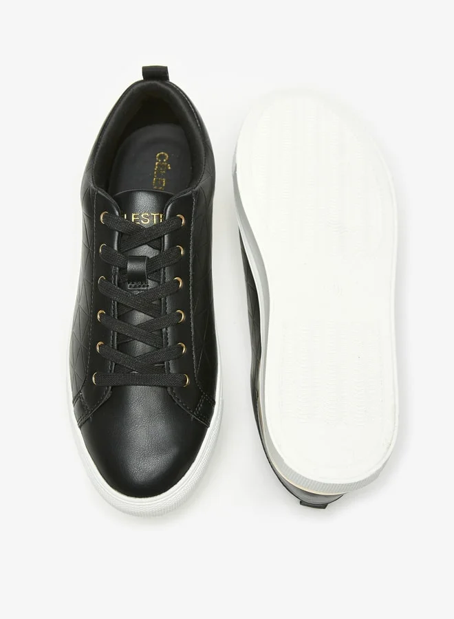 سيليست Womens Textured Lace-Up Casual Sneakers