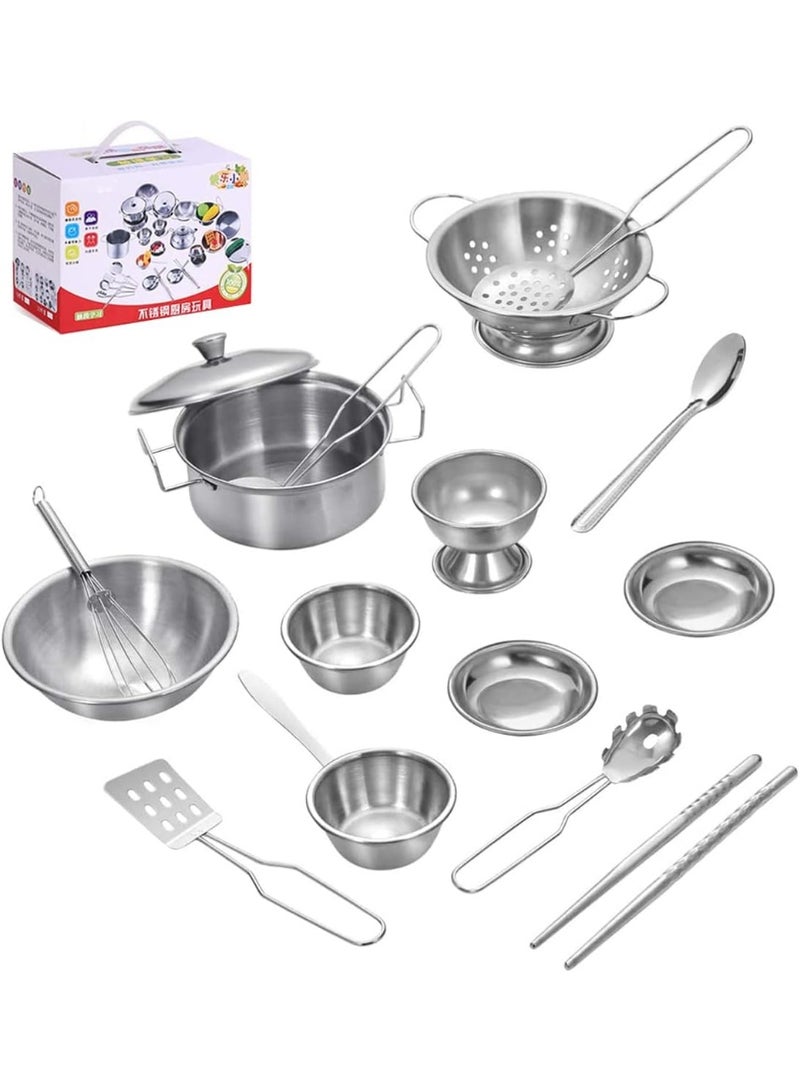 Womdee Kitchenware Cookware Cooking Toys 16 Pcs Stainless Steel Pretend Play Kitchen Toys Mini Model Children Kids Pot Pan - Image 1