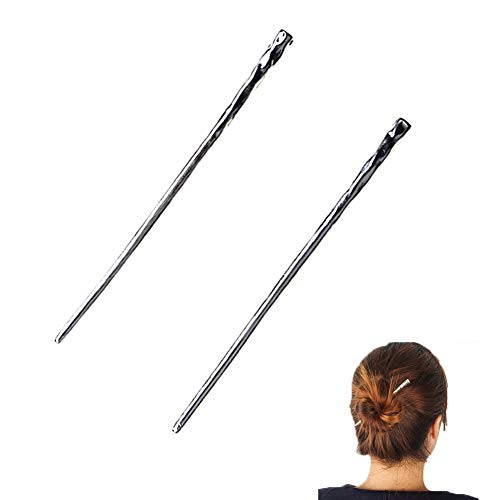 YILE Set of 2 Hair Sticks Chinese Hairpin Metal Hair Accessories Classic Hair Accessories for Women Lady Girls (Silver) - Image 1