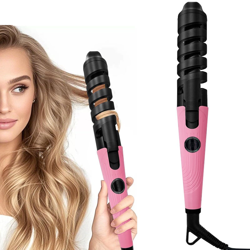 AUITRONCARE Anti-Scald Ceramic Curling Wand,Portable Curling Iron,Automatic Spiral Hair Curler for Women,Detangle Scald-Free Fast Heating Rollers Suitable for Long and Short Hair Styling(Pink01) - Image 1
